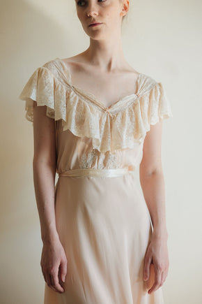 1930s baby pink silk lace bias cut lingerie gown, France