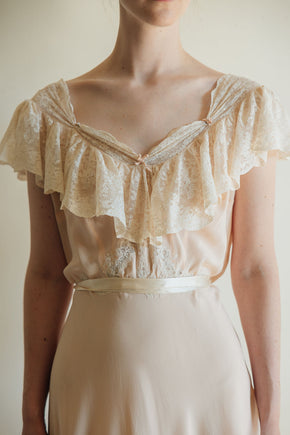 1930s baby pink silk lace bias cut lingerie gown, France