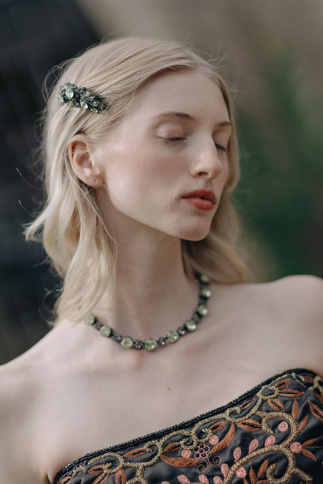 Antique 1940s paste warm rhinestone necklace set