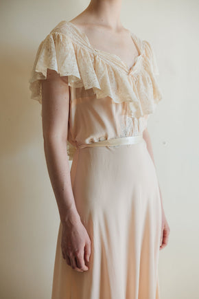 1930s baby pink silk lace bias cut lingerie gown, France