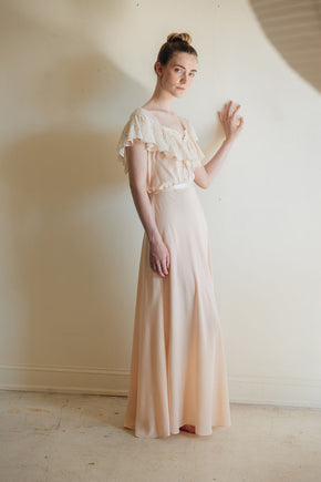 1930s baby pink silk lace bias cut lingerie gown, France