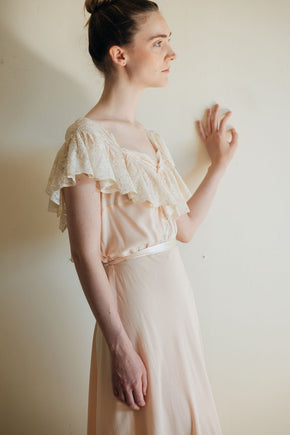 1930s baby pink silk lace bias cut lingerie gown, France