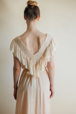 1930s baby pink silk lace bias cut lingerie gown, France
