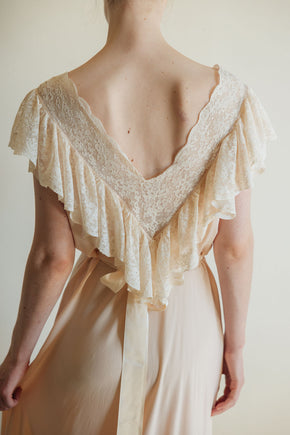 1930s baby pink silk lace bias cut lingerie gown, France