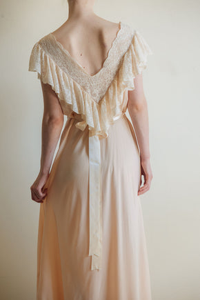 1930s baby pink silk lace bias cut lingerie gown, France