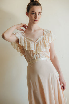 1930s baby pink silk lace bias cut lingerie gown, France