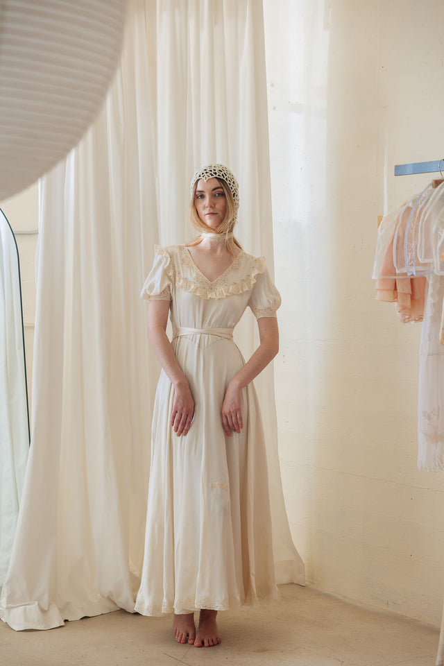 1930s ivory silk satin gown, France
