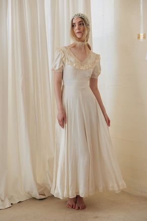 1930s ivory silk satin gown, France