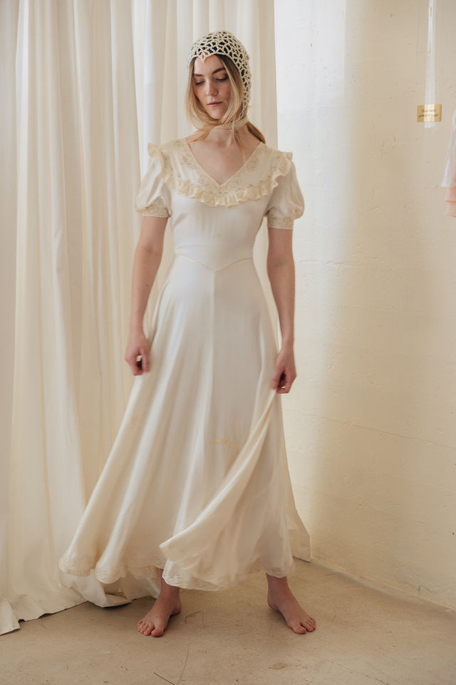 1930s ivory silk satin gown, France