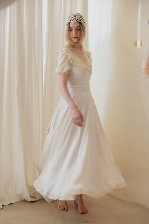 1930s ivory silk satin gown, France