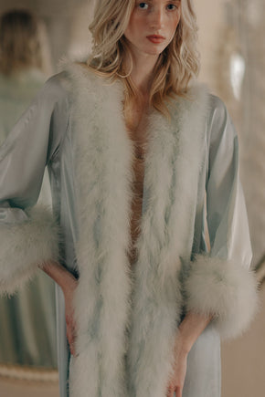 Vintage Lucie Ann blue marabou Feather Robe