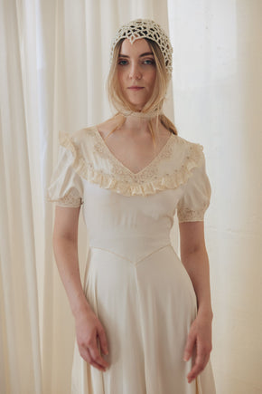 1930s ivory silk satin gown, France