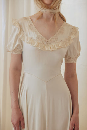 1930s ivory silk satin gown, France