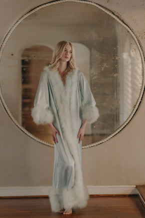 Vintage Lucie Ann blue marabou Feather Robe