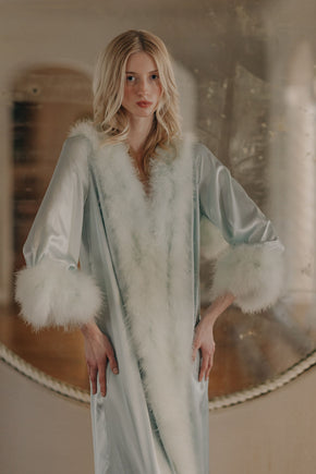 Vintage Lucie Ann blue marabou Feather Robe