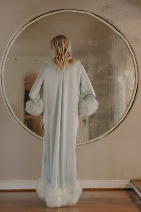 Vintage Lucie Ann blue marabou Feather Robe