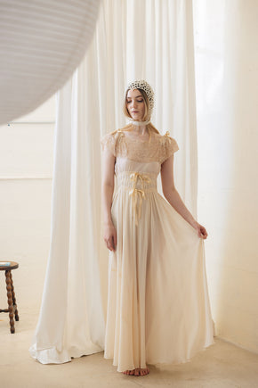 1930s semi sheer cream silk lace lingerie gown, France