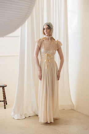 1930s semi sheer cream silk lace lingerie gown, France