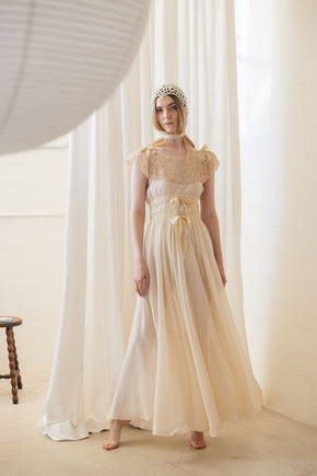 1930s semi sheer cream silk lace lingerie gown, France