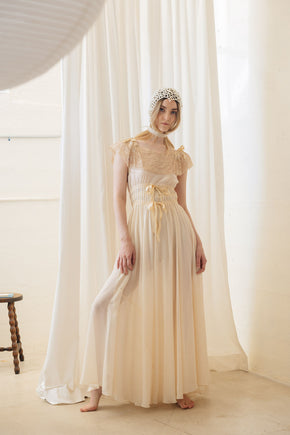 1930s semi sheer cream silk lace lingerie gown, France