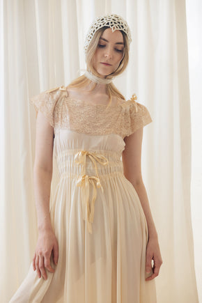 1930s semi sheer cream silk lace lingerie gown, France