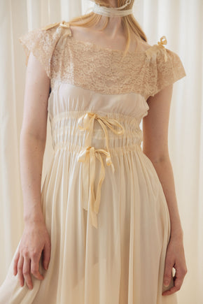 1930s semi sheer cream silk lace lingerie gown, France