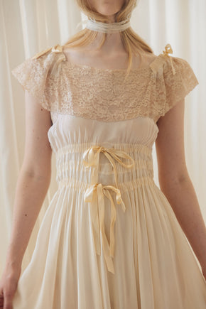 1930s semi sheer cream silk lace lingerie gown, France