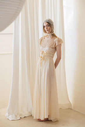 1930s semi sheer cream silk lace lingerie gown, France