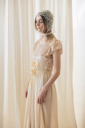 1930s semi sheer cream silk lace lingerie gown, France