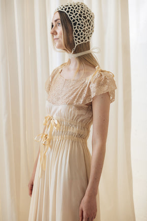 1930s semi sheer cream silk lace lingerie gown, France