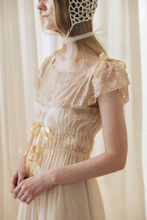 1930s semi sheer cream silk lace lingerie gown, France