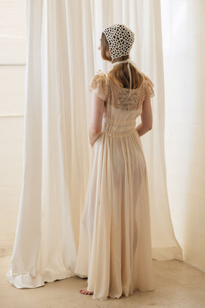 1930s semi sheer cream silk lace lingerie gown, France