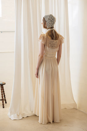 1930s semi sheer cream silk lace lingerie gown, France