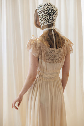 1930s semi sheer cream silk lace lingerie gown, France