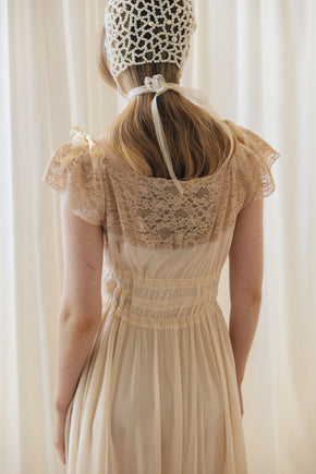 1930s semi sheer cream silk lace lingerie gown, France