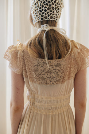 1930s semi sheer cream silk lace lingerie gown, France
