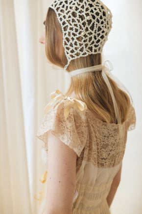 1930s semi sheer cream silk lace lingerie gown, France