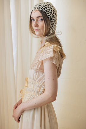 1930s semi sheer cream silk lace lingerie gown, France