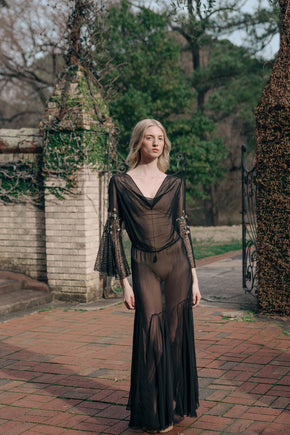 1930s silk chiffon floral chainstitch gown