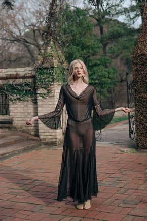 1930s silk chiffon floral chainstitch gown