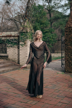 1930s silk chiffon floral chainstitch gown