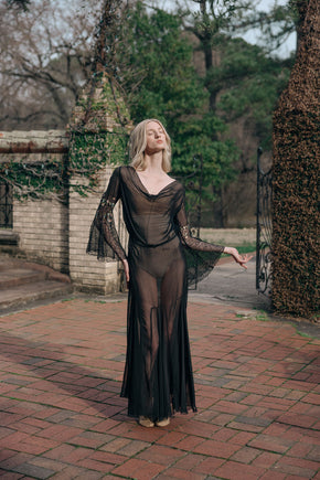 1930s silk chiffon floral chainstitch gown