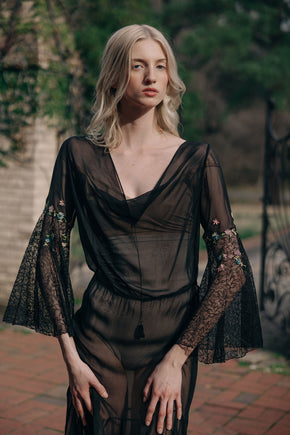 1930s silk chiffon floral chainstitch gown