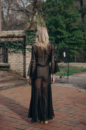 1930s silk chiffon floral chainstitch gown