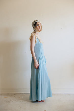 1930s blue silk lace lingerie gown, France