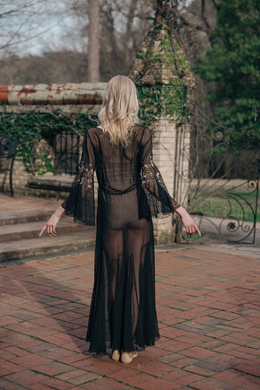 1930s silk chiffon floral chainstitch gown