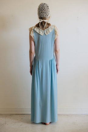 1930s blue silk lace lingerie gown, France