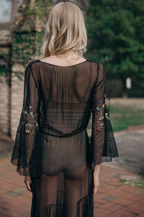 1930s silk chiffon floral chainstitch gown