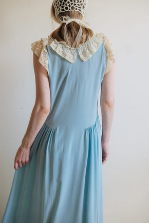 1930s blue silk lace lingerie gown, France