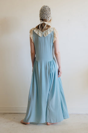 1930s blue silk lace lingerie gown, France